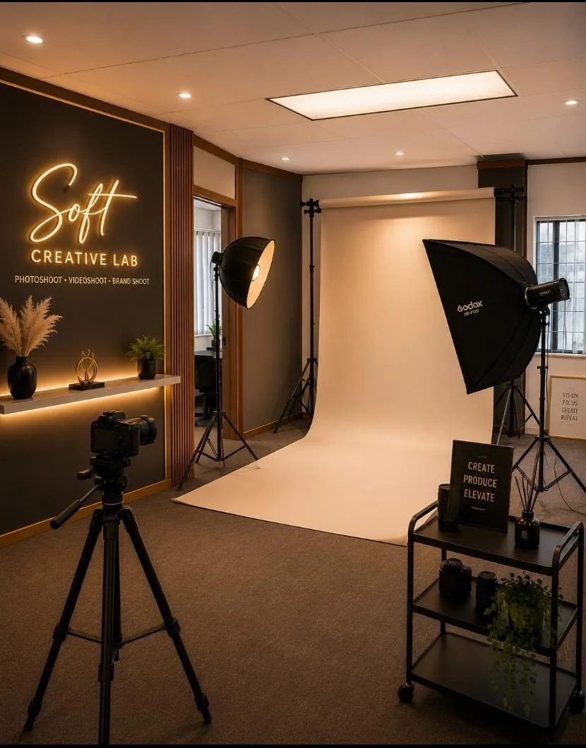 Creative videography production set behind the scenes